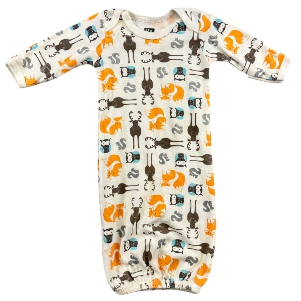HB Preemie Newborn Woodland Animal Print Cotton Long Sleeve Baby Sleep Gown
